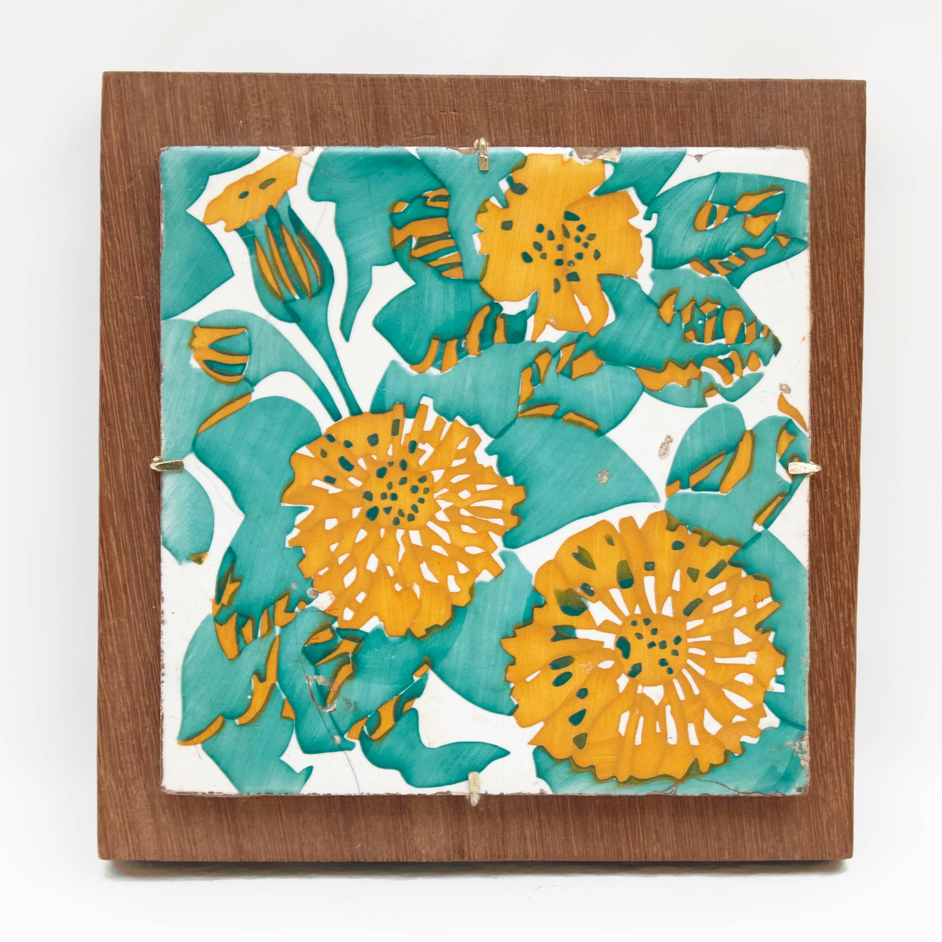 Decorative ceramic tiles by Antoni Gaudi, inspired by the marigold and dianthus motifs on the decorative ceramic tiles he designed for the facade of Casa Vicens, which constitute some of its most iconic features.

In good original condition, with