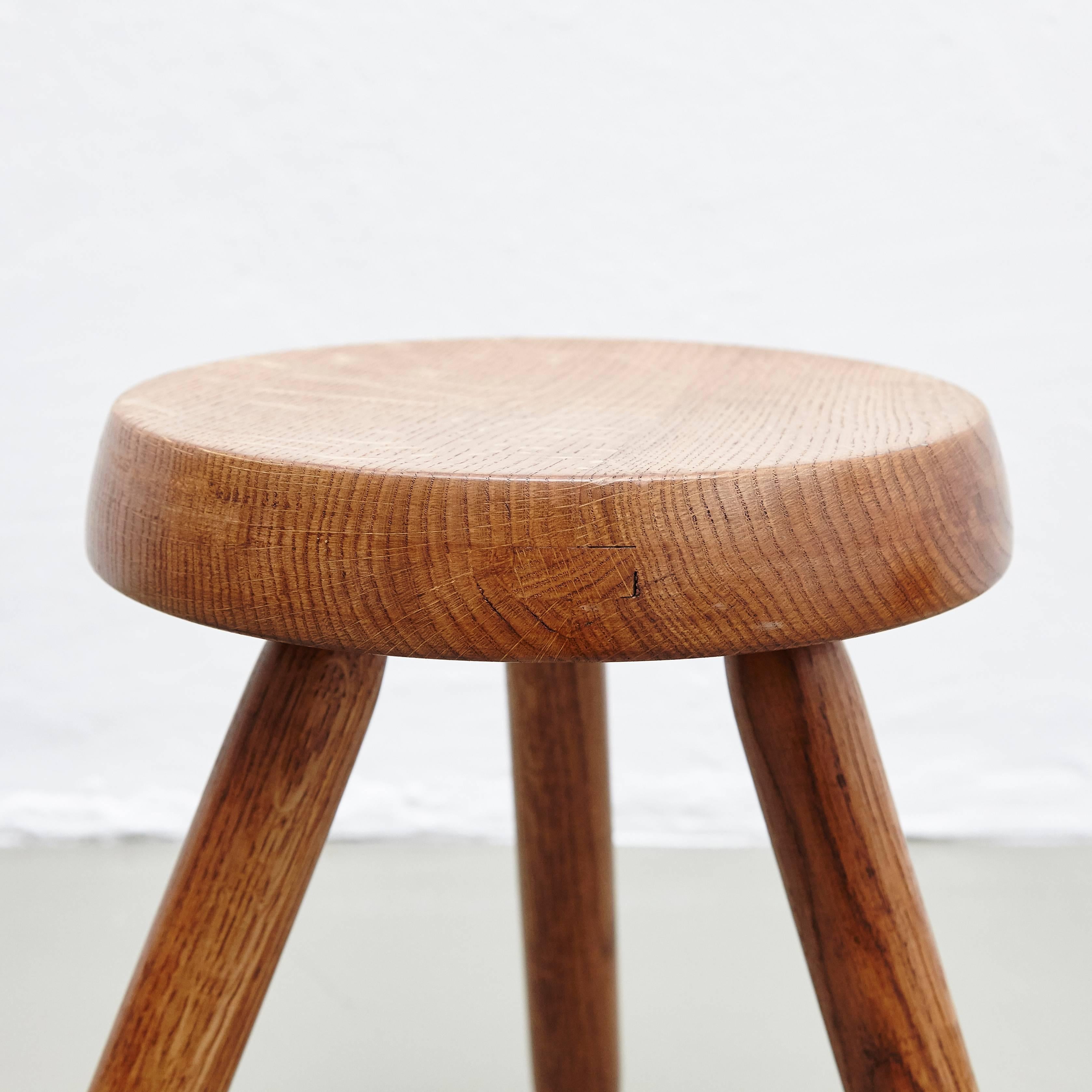 Late 20th Century After Charlotte Perriand, Mid Century Modern, Oak Stool