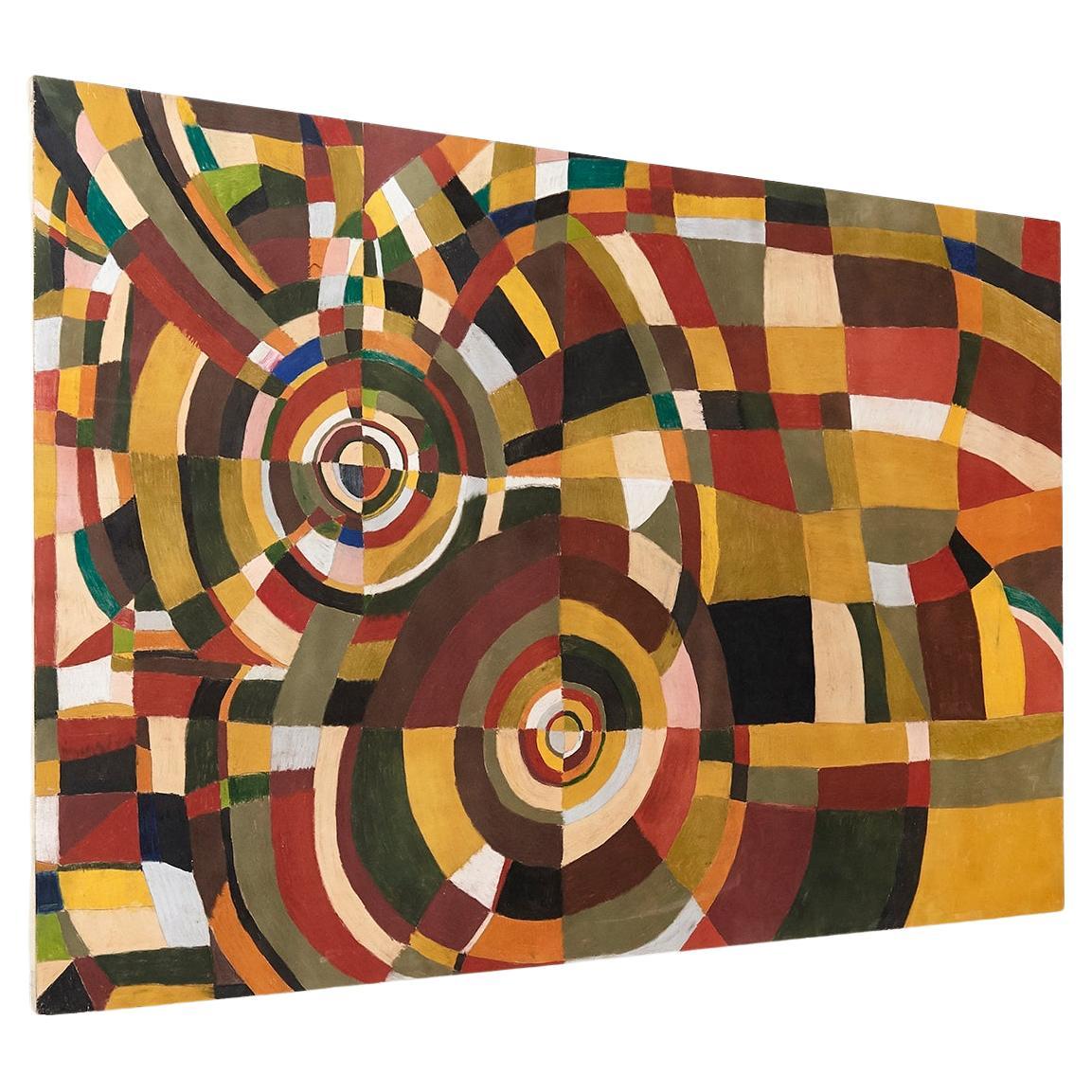 After Sonia Delaunay Large Colorful Painting in Wood For Sale
