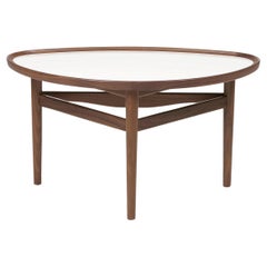 Finn Juhl Scandinavian Modern Eye Side Table, Wood and White High Gloss Laminate