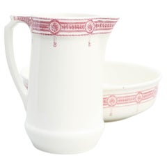 Ensemble de vase à lait et de son bol en céramique traditionnelle belge vintage, vers 1940