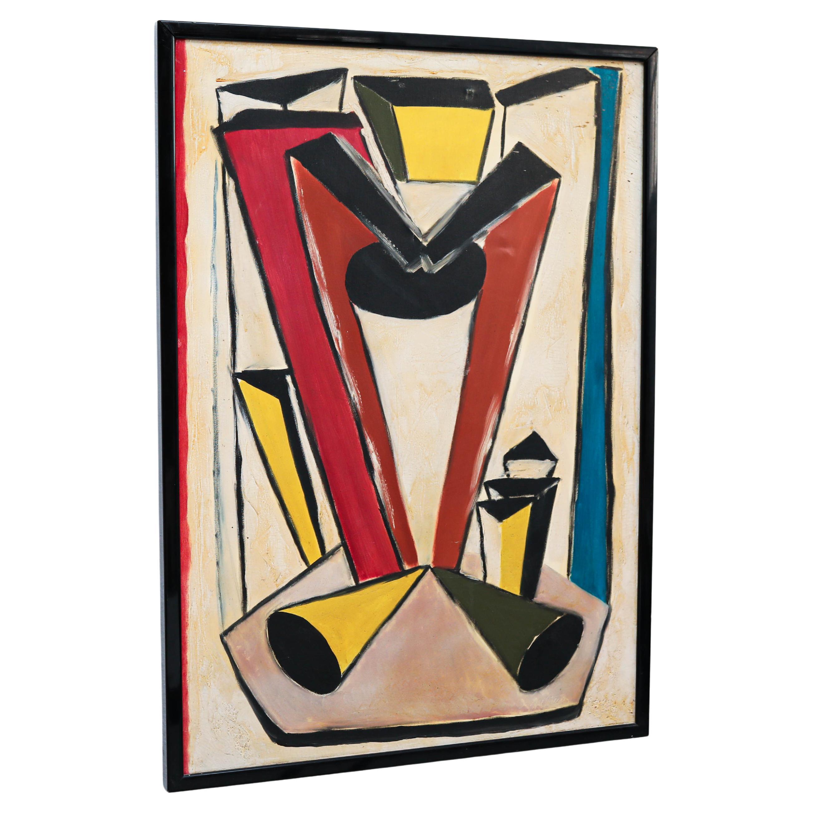 Painting in Colors in the Style of Fernand Leger Painted on Canvas, circa 1970 For Sale