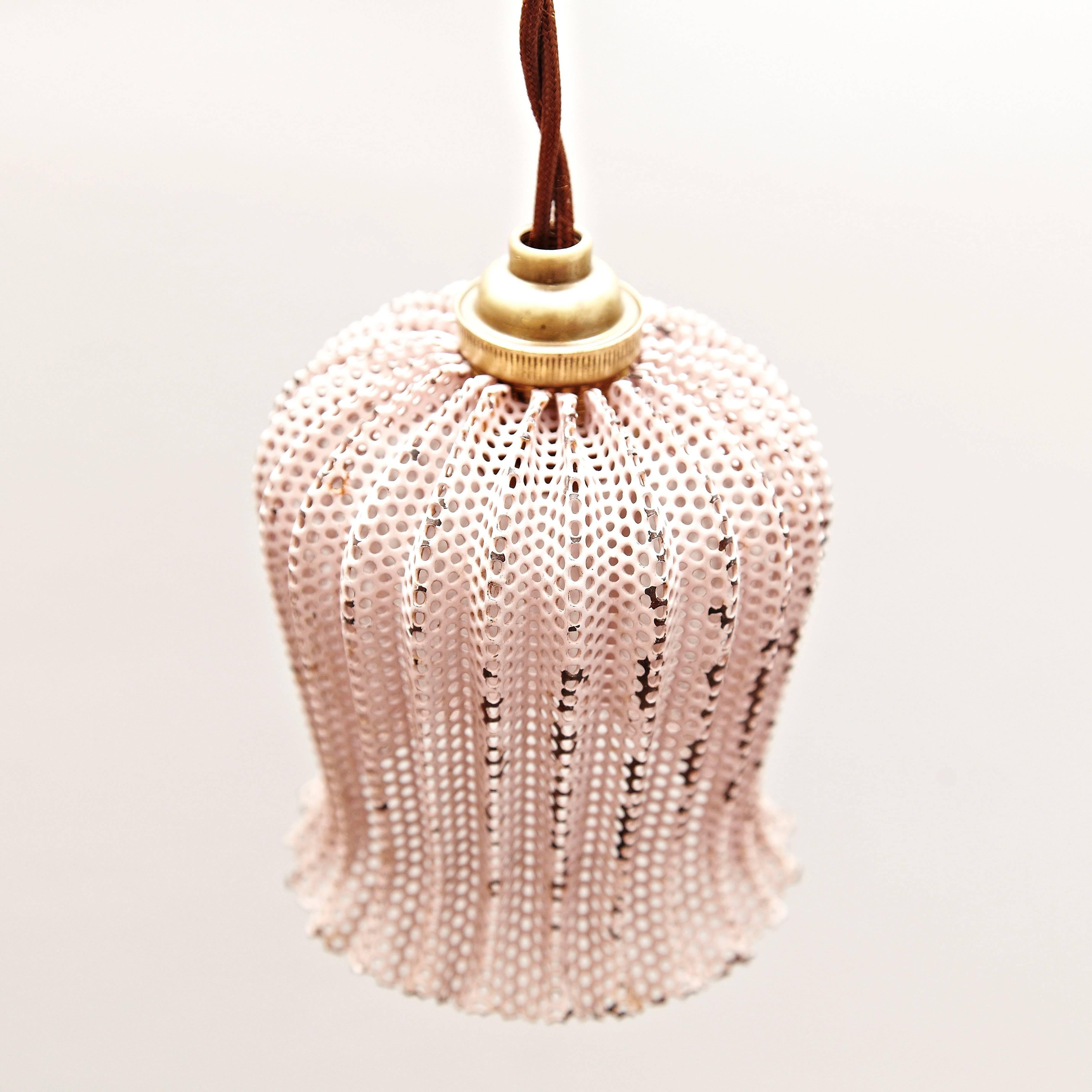 Mid-Century Modern Mathieu Matégot Lacquered Perforated Pink Lamp, circa 1950