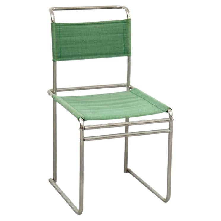Mid-Century Modern Tubular Steel Chair with Green Fabric For Sale