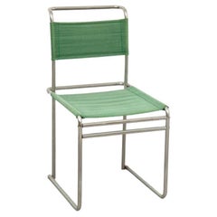 Vintage Mid-Century Modern Tubular Steel Chair with Green Fabric