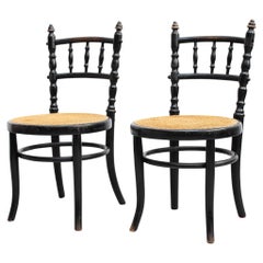 Used Early 20th Century Set of Two Rattan and Wood Chairs