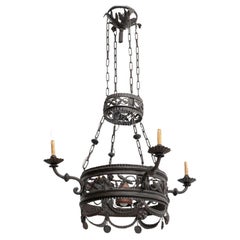 Vintage Extra Large Black Sculptural French Metal Ceiling Lamp circa 1930