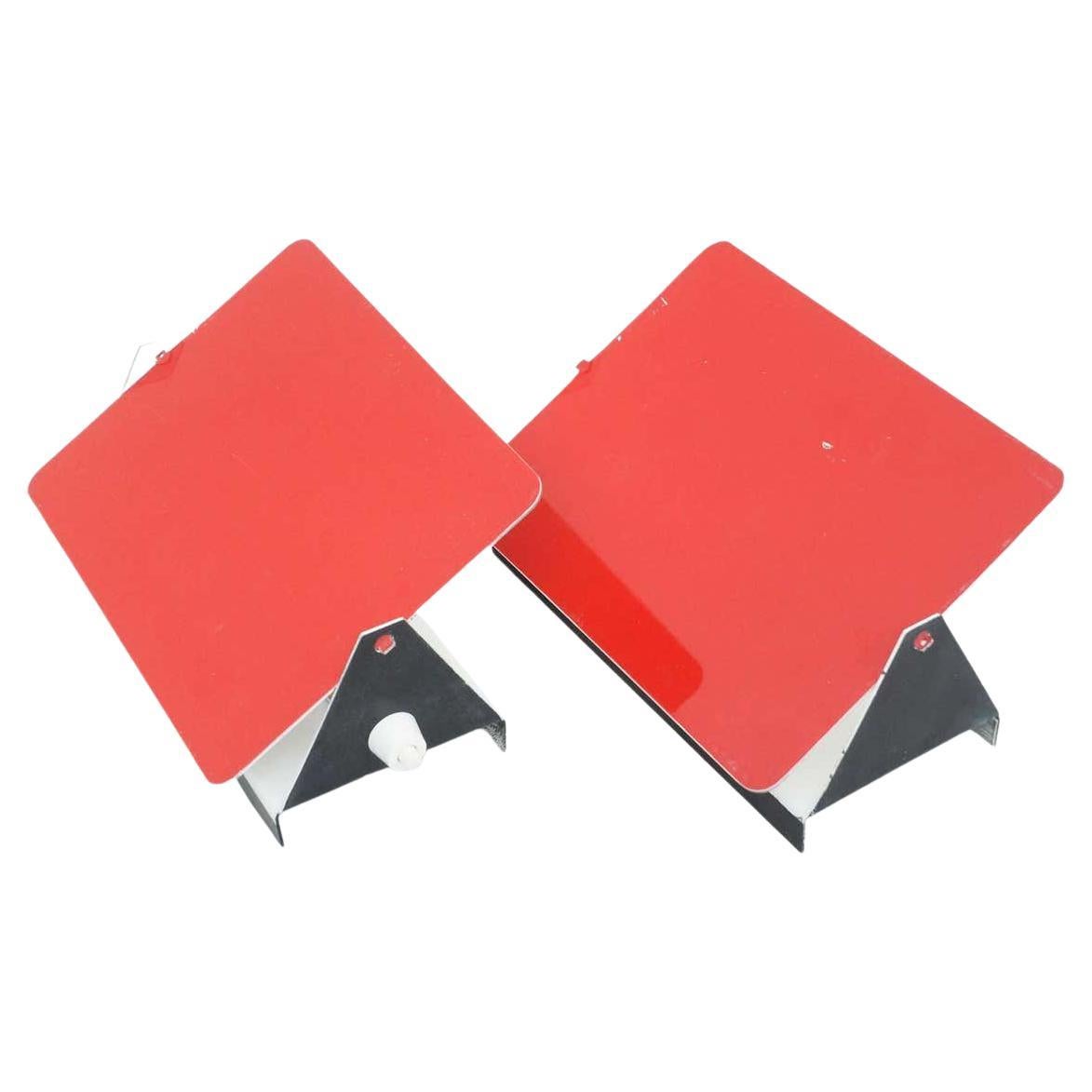Pair of Charlotte Perriand, Mid-Century Modern Red Metal Cp-1 Wall Light, 1960