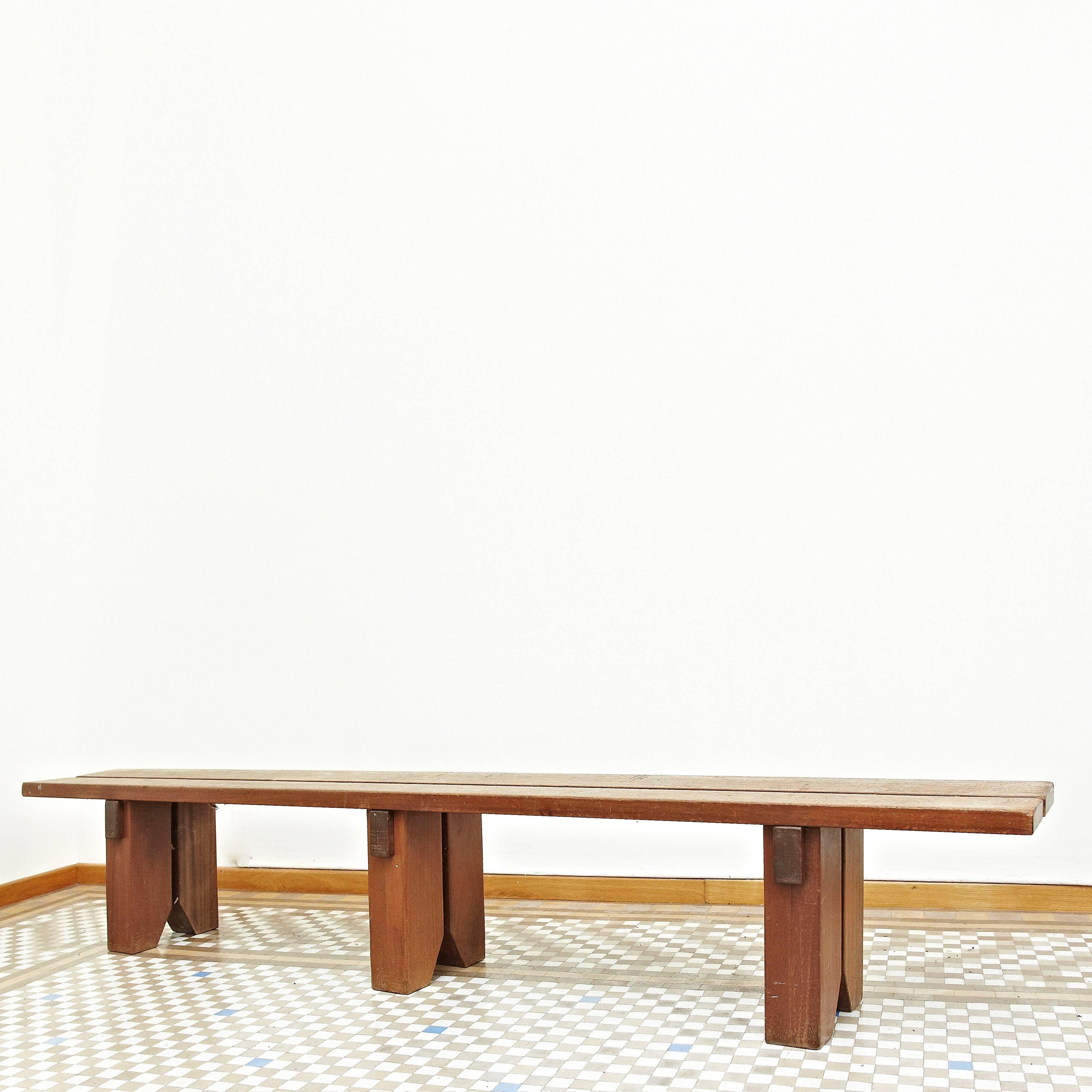 Bench designed by Charlotte Perriand, circa 1970.
Manufactured in France.
Mahogany wood.

In good original condition, with minor wear consistent with age and use, preserving a beautiful patina.

Originally designed for Perriand's own apartment