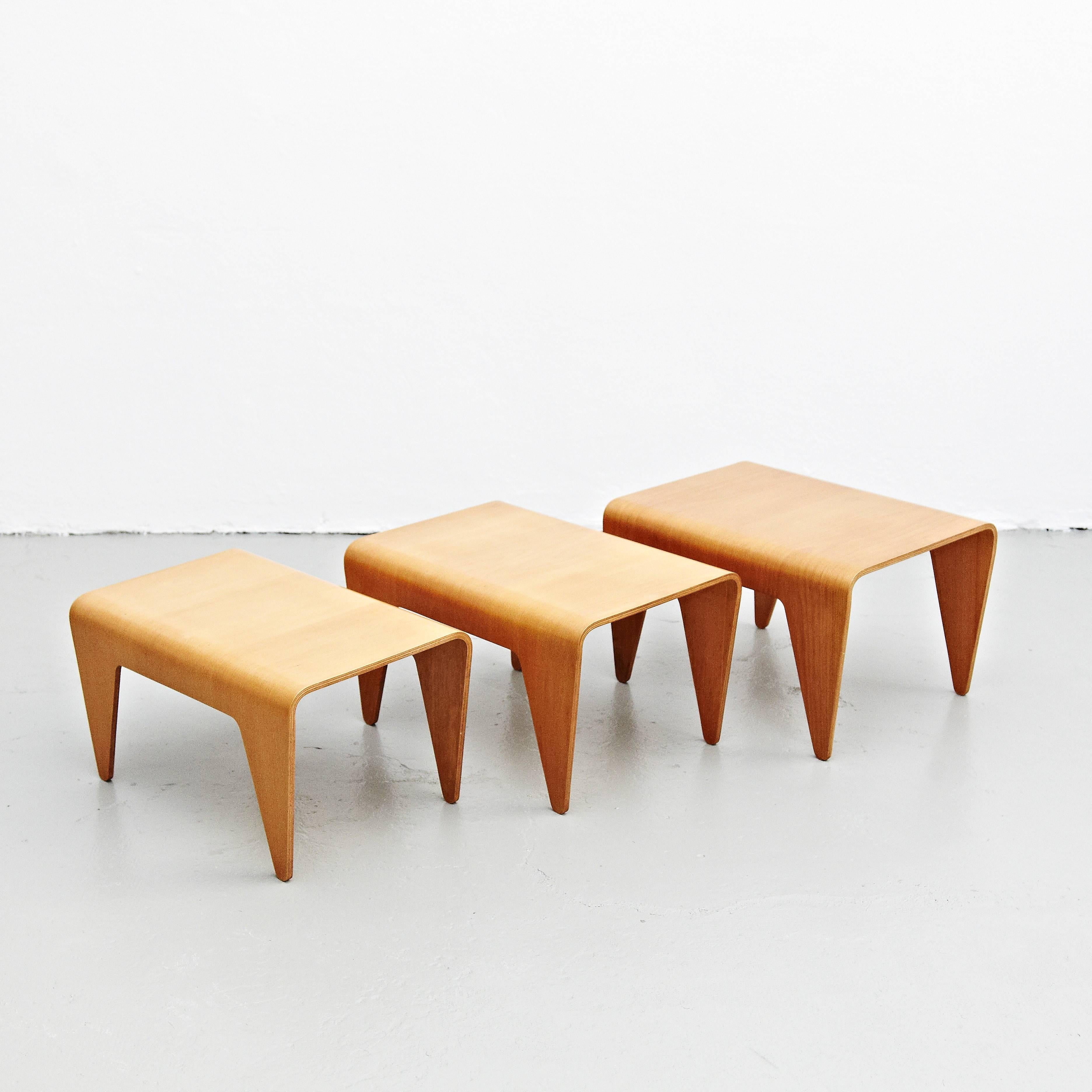 Mid-Century Modern Marcel Breuer Set of Three Beech Plywood Nesting Tables for Isokon, circa 1936