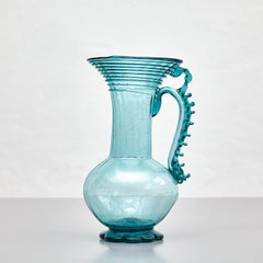 Exceptional Blue Blown Glass Vase - Circa 1940 - Spanish Craftsmanship