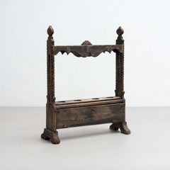 Big Spanish 'Hachero' Traditional Ancient Stained Wood Candleholder, circa 1930