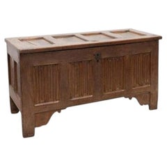 Gothic Oak Chest, 16th Century, Paneled Lid, Netherlands