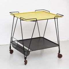 Carrello in metallo giallo e nero di Mathieu Matégot, circa 1950