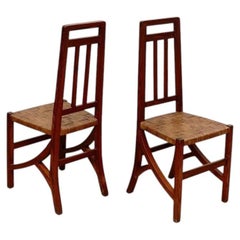 Set of Two Arts & Crafts Chairs in Wood and Rattan, circa 1930