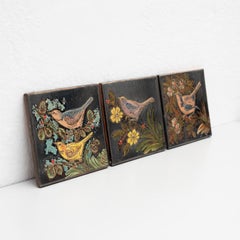 Diaz Costa Set of Three Ceramic Hand Painted Artwork, circa 1960