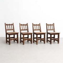 Set of Four Mid-Century Modern Rationalist Wood Chairs, Rustic Charm, circa 1940