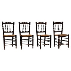 Set of Four Rustic Wood French Chairs, circa 1950