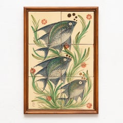 Diaz Costa Mid Century Modern Ceramic Hand Painted Artwork, circa 1960