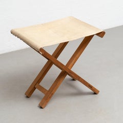 Sgabello pieghevole in Wood e tessuto, 1960 circa