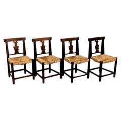 Set of Four Rustic Wood French Chairs, circa 1950