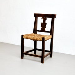Set of Four Rustic Wood French Chairs, circa 1950