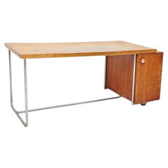 Bauhaus Large Desk in Wood and Tubular Metal, circa 1930