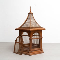 Large Vintage-Style Wooden Cage: Replica of Gaudi's "El Capricho" in Comillas