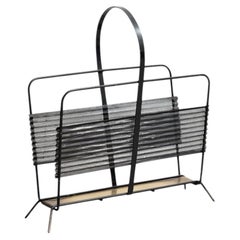 Mathieu Matégot Brass and Black Metal French Harpers Magazine Rack, circa 1950