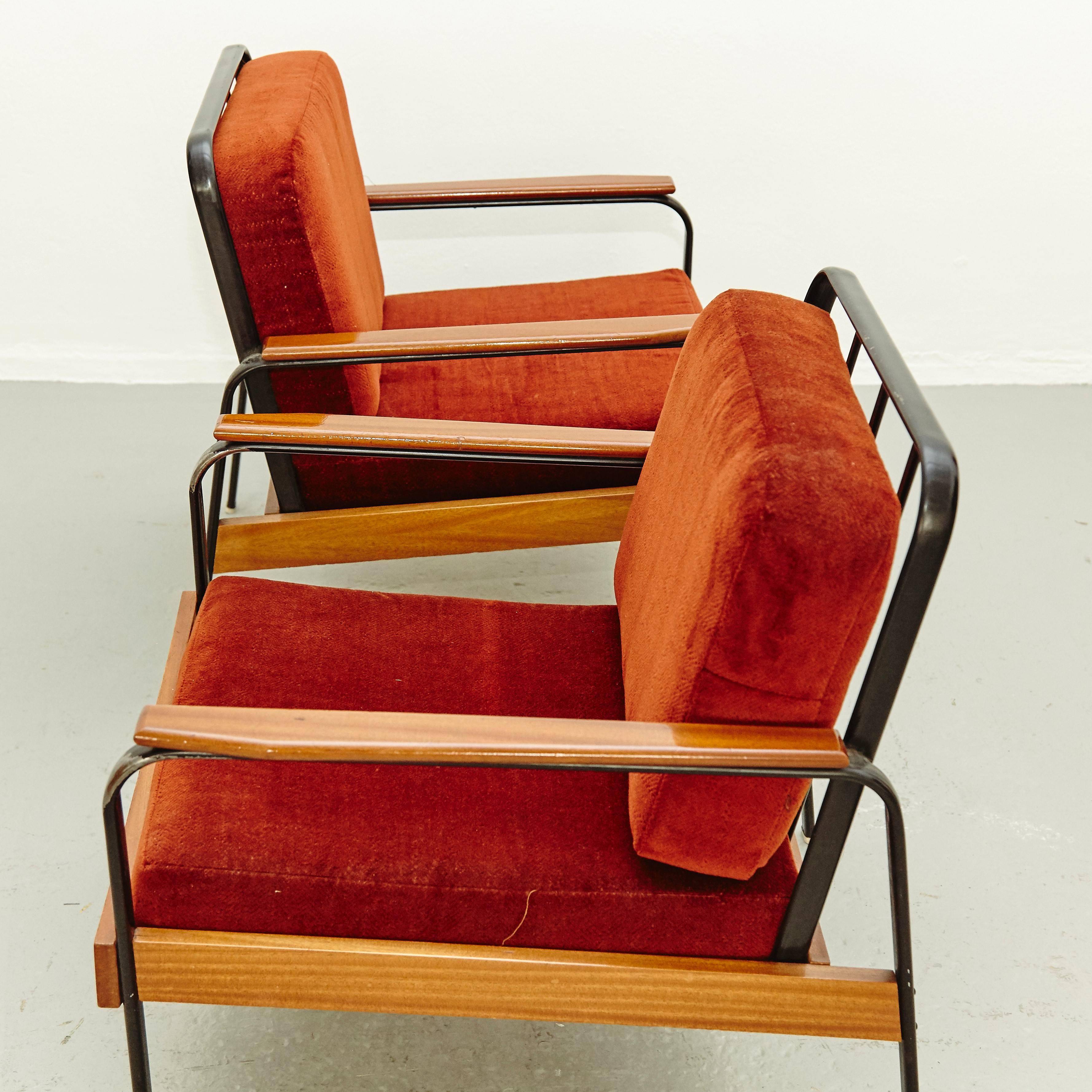 Pair of Mid Century Modern French Easy Chairs after Jean Prouve, circa 1950 3