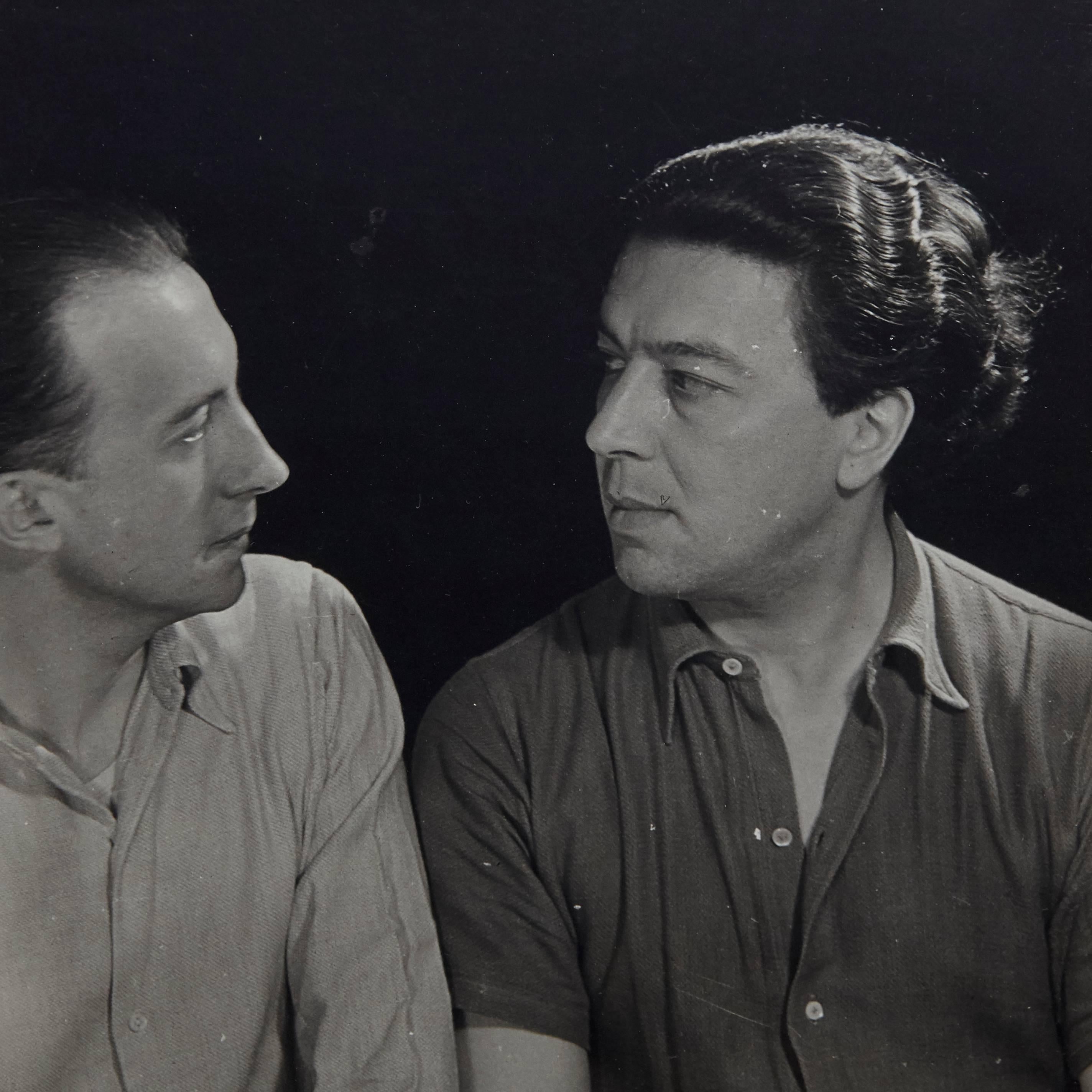 Portrait of Paul Eluard and André Breton photographed by Man Ray, 1932.

A posthumous print from the original negative in 1977 by Pierre Gassmann.

Gelatin silver bromide.

Born (Philadelphia, 1890 - Paris, 1976) Emmanuel Radnitzky, Man Ray adopted