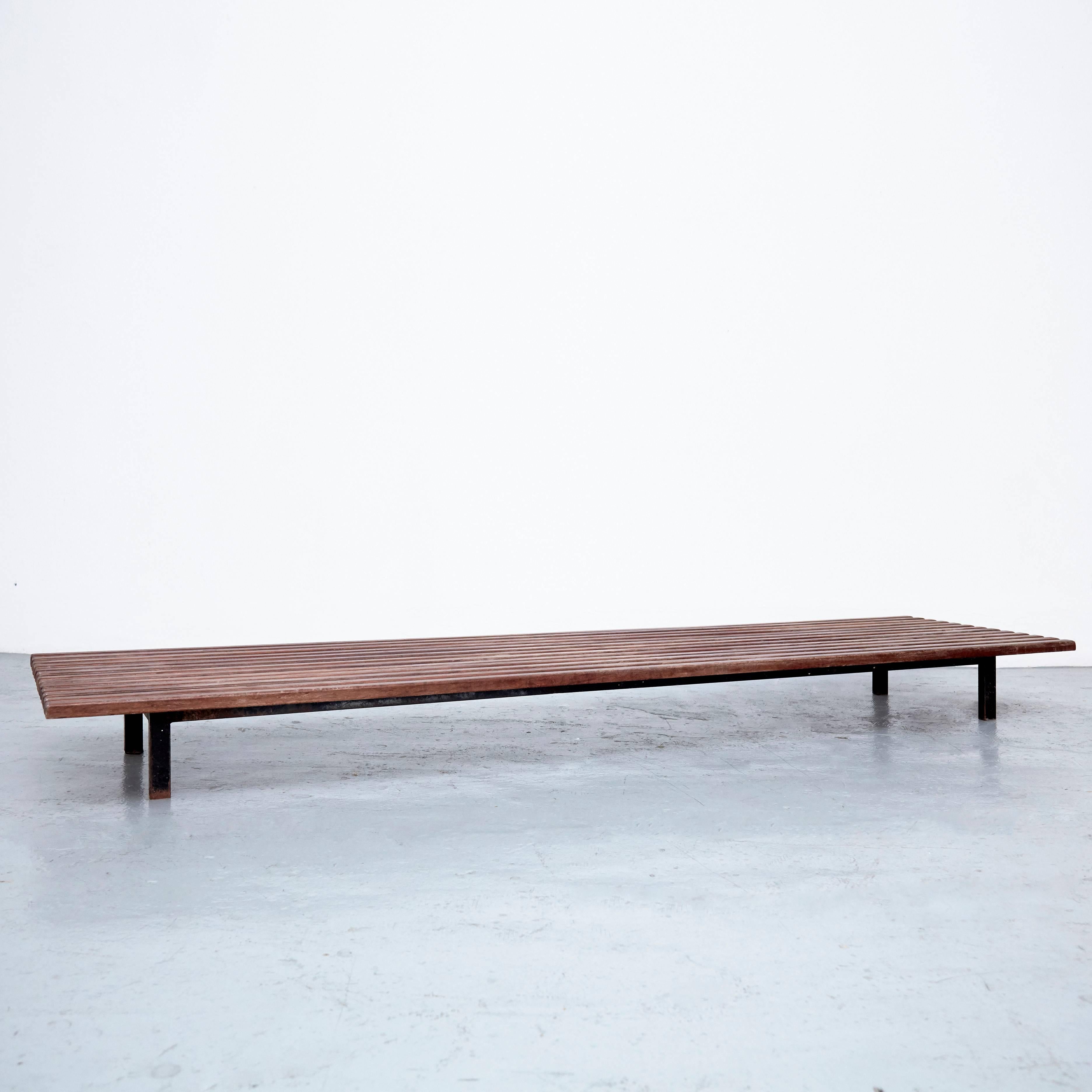 French Charlotte Perriand Mid Century Modern Wood And Metal Cansado Bench, circa 1950