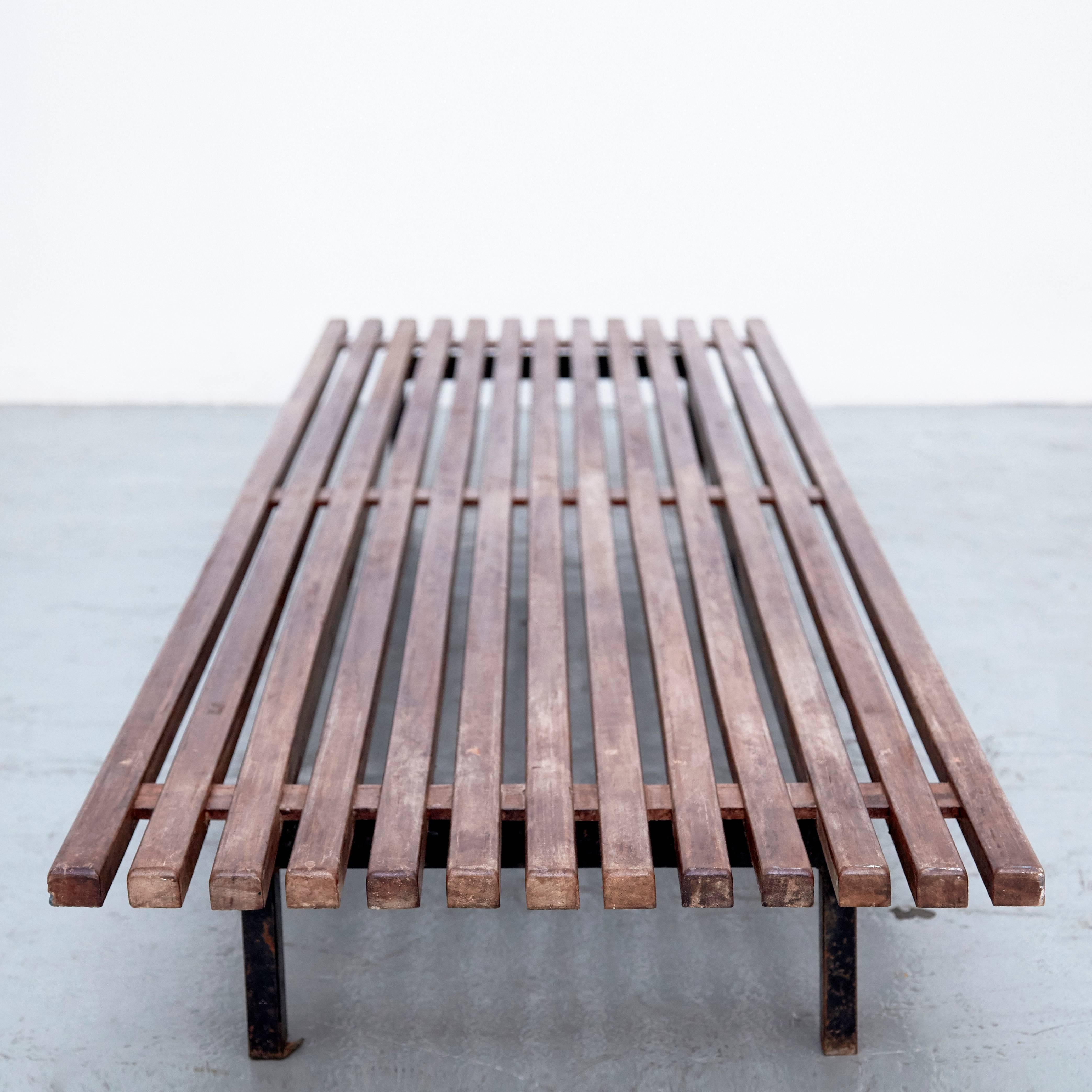 Charlotte Perriand Mid Century Modern Wood And Metal Cansado Bench, circa 1950 In Good Condition In Barcelona, Barcelona