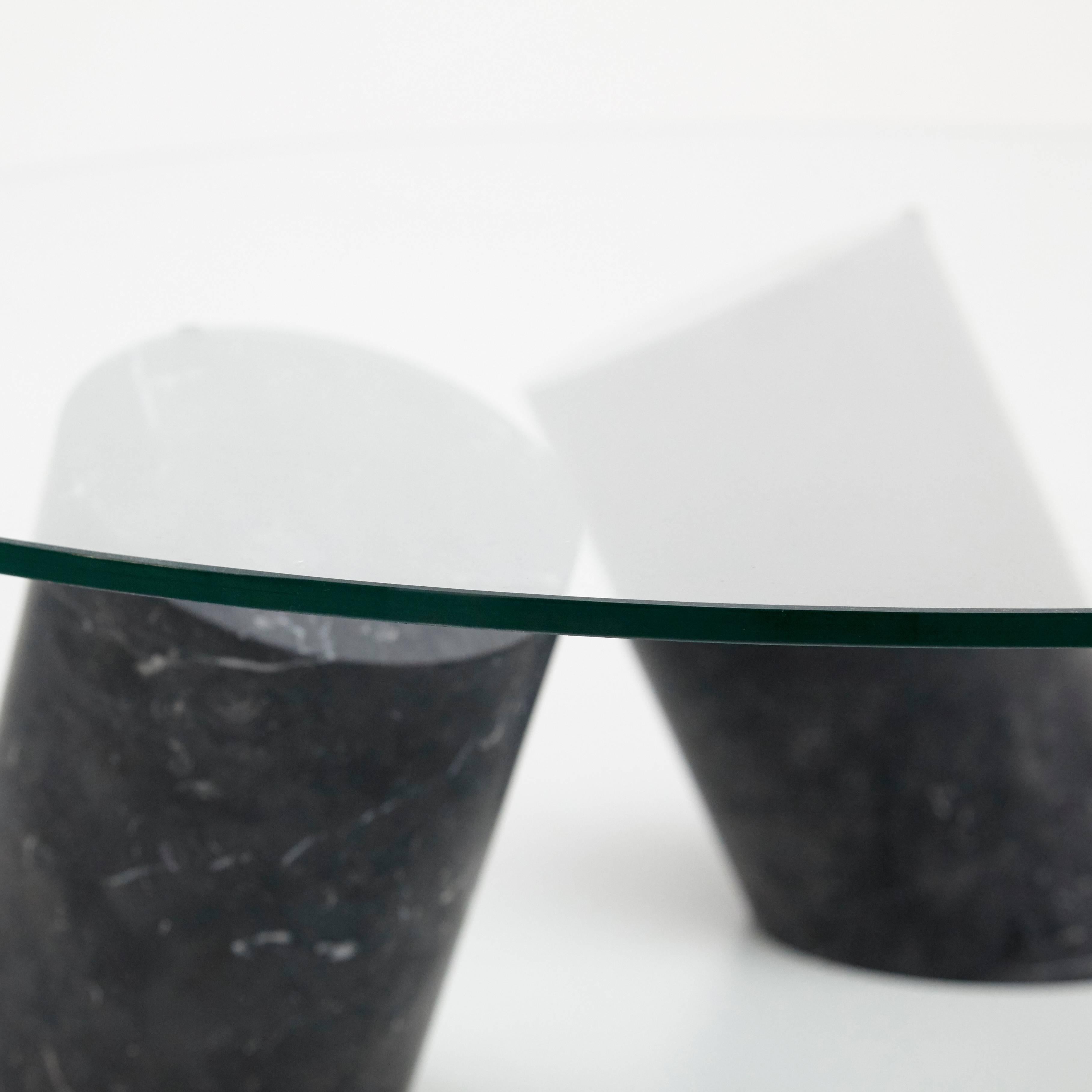 Table designed by Goula Figuera Studio.
Model Carnac. Large Version.
Manufactured in Spain, 2017.
Black marble, glass.

Pablo Figuera (Madrid 1988) and Álvaro Goula (Barcelona 1989) are design graduates from Elisava (Barcelona) and Bachelor of