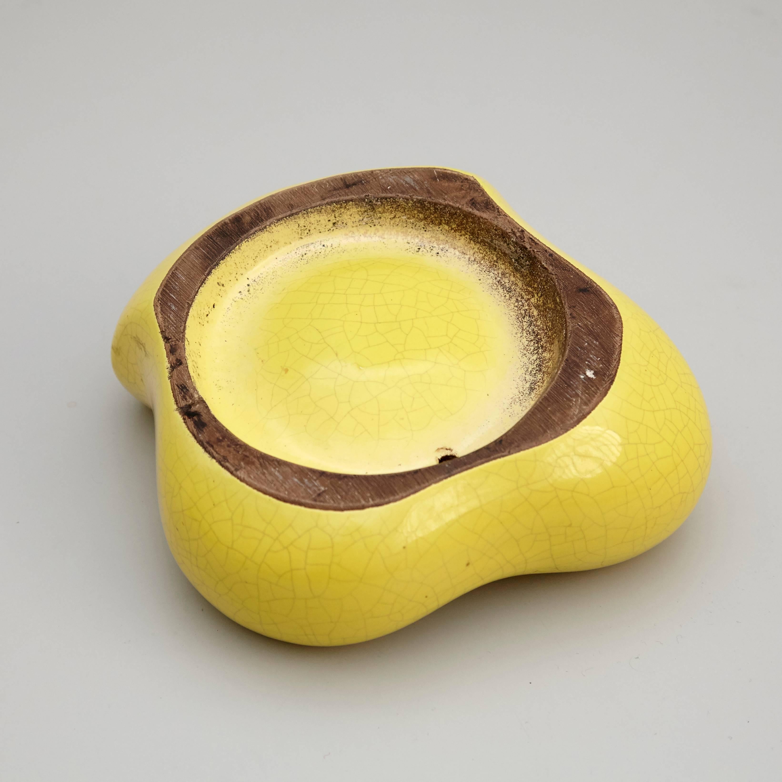 Georges Jouve Mid-Century Modern Yellow Ceramic 'Ours' Ashtray, circa 1950 3