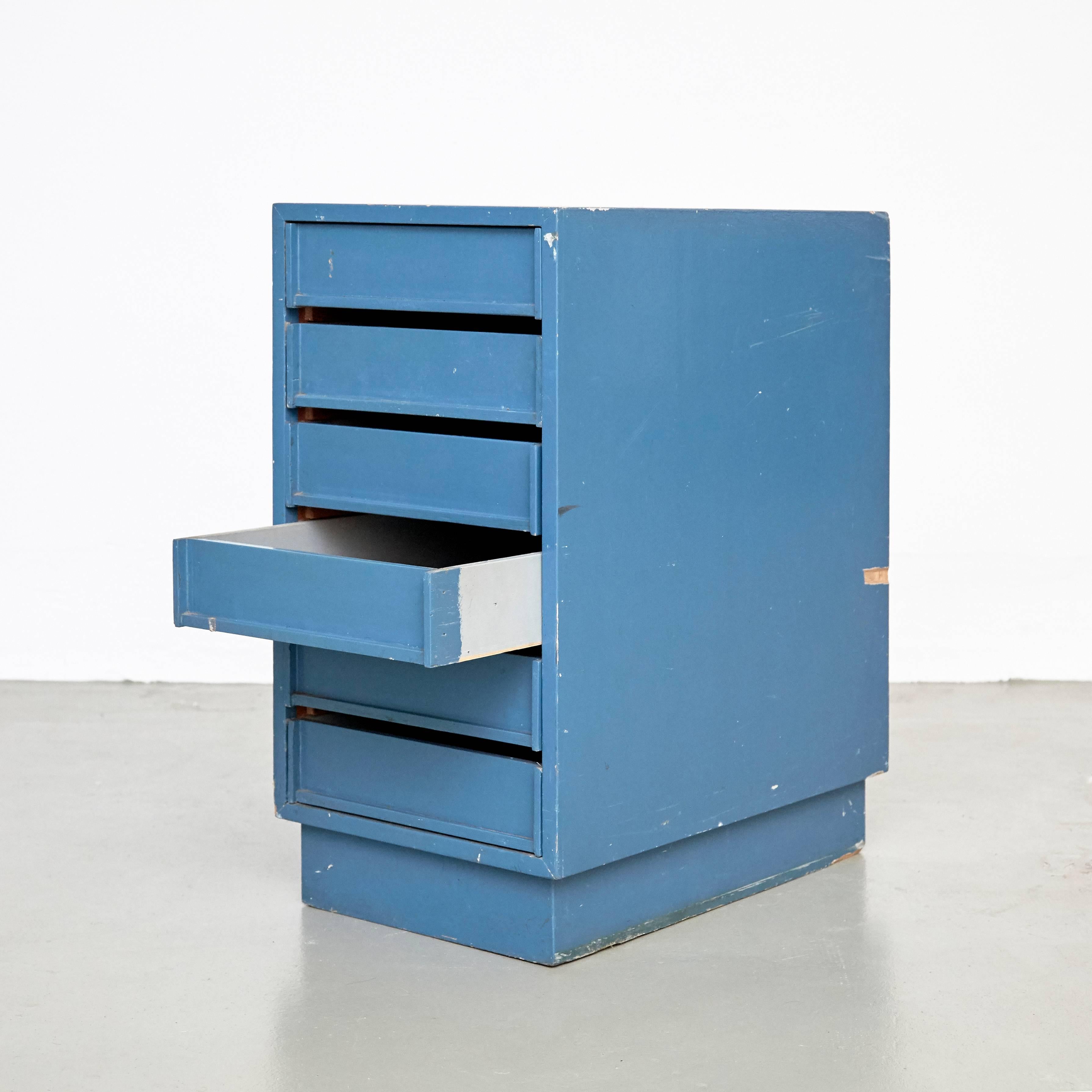Dutch Blue Chest of Drawers Wood Netherlands, circa 1960