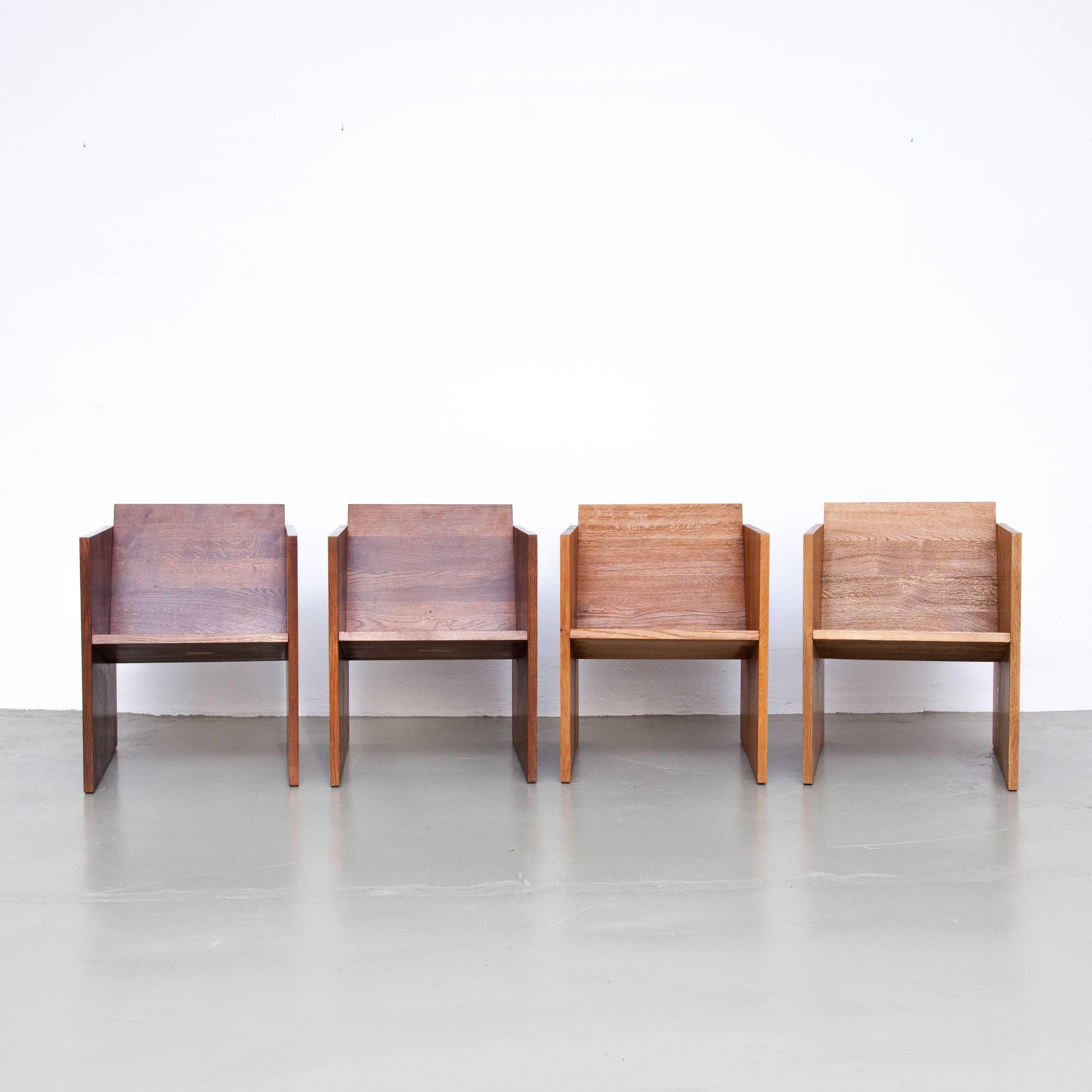 Set of four WSS1 numbers 6 / 12 / 14 / 15 easy chairs designed by Jan Paul Folkers.

In good original condition.

Jan Paul Folkers, contemporary Dutch designer. In his pieces you can notice influences from De Stijl of Gerrit Rietveld to the
