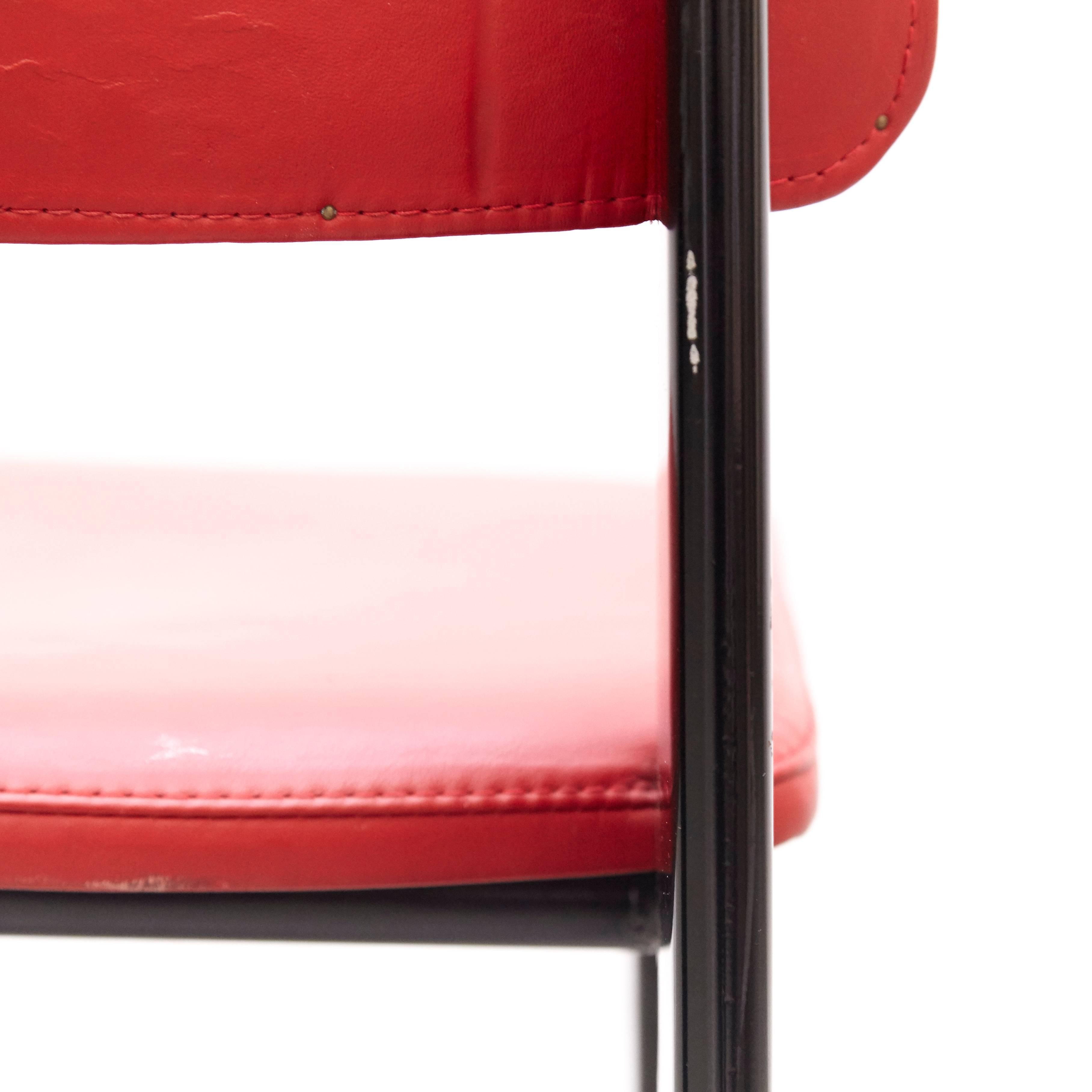 Jean Prouvé Mid Century Modern Red Upholstered Standard Chair, circa 1950 (Mitte des 20. Jahrhunderts)