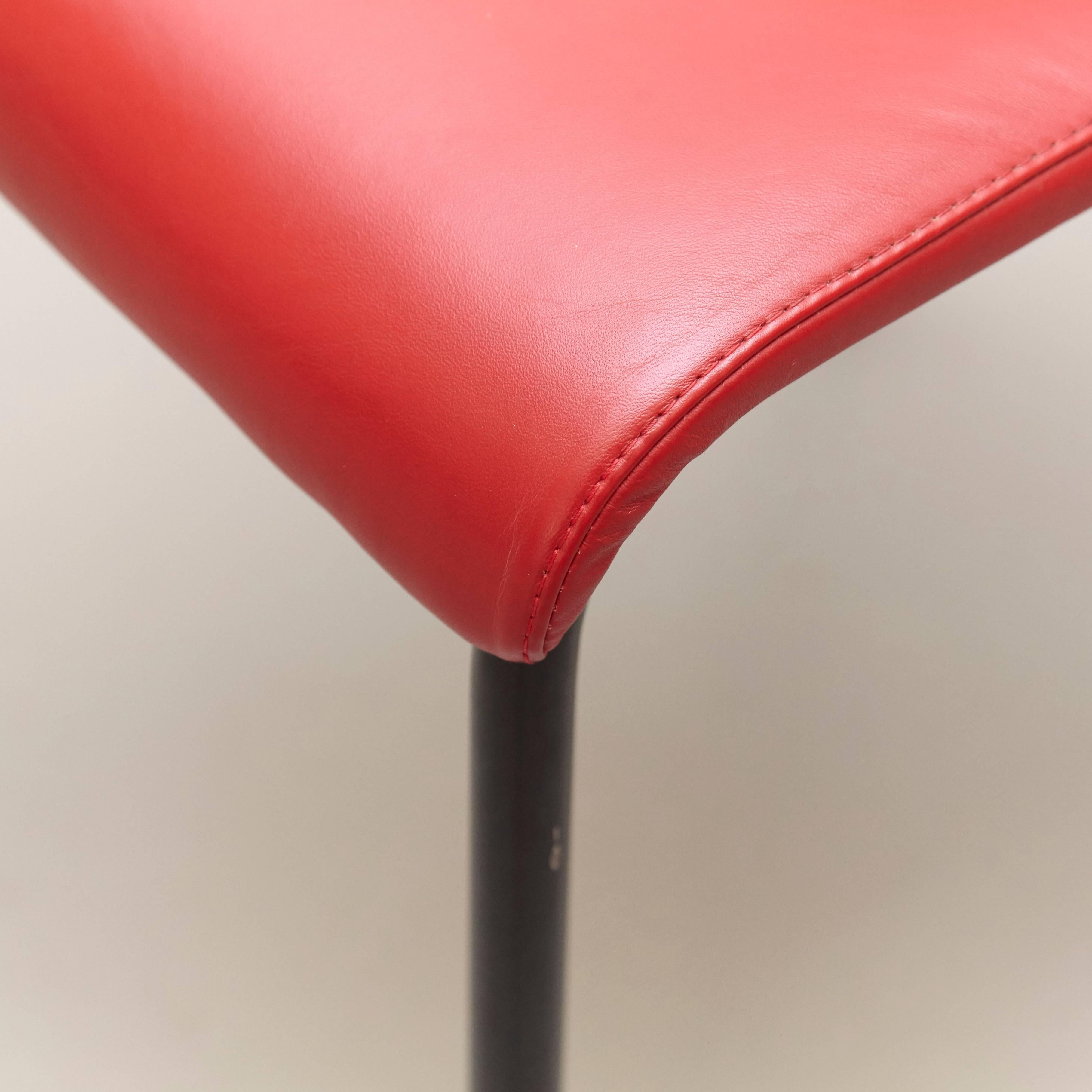 Jean Prouvé Mid Century Modern Red Upholstered Standard Chair, circa 1950 3