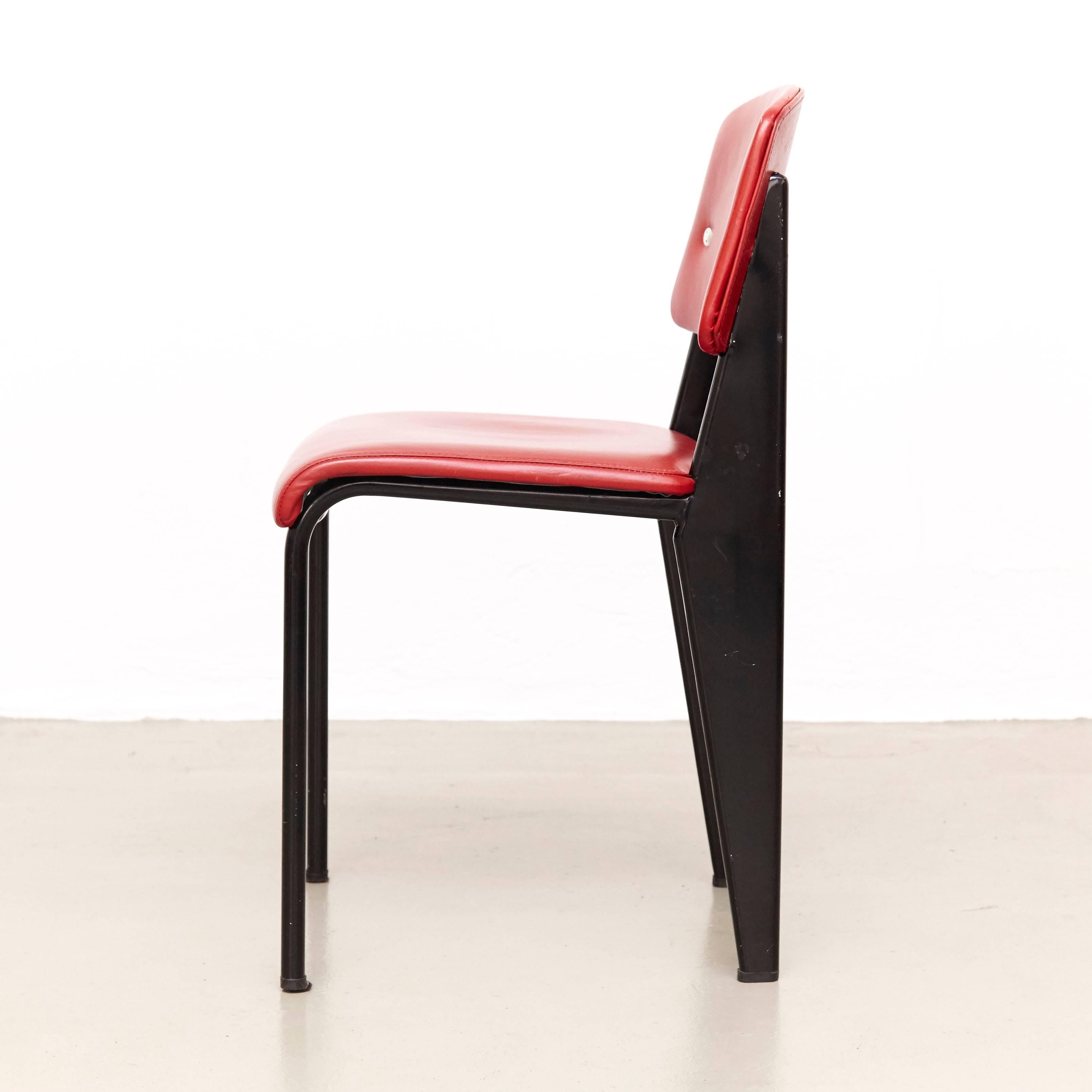 Mid-20th Century Jean Prouvé Mid-Century Modern Red Upholstered Standard Chair, circa 1950