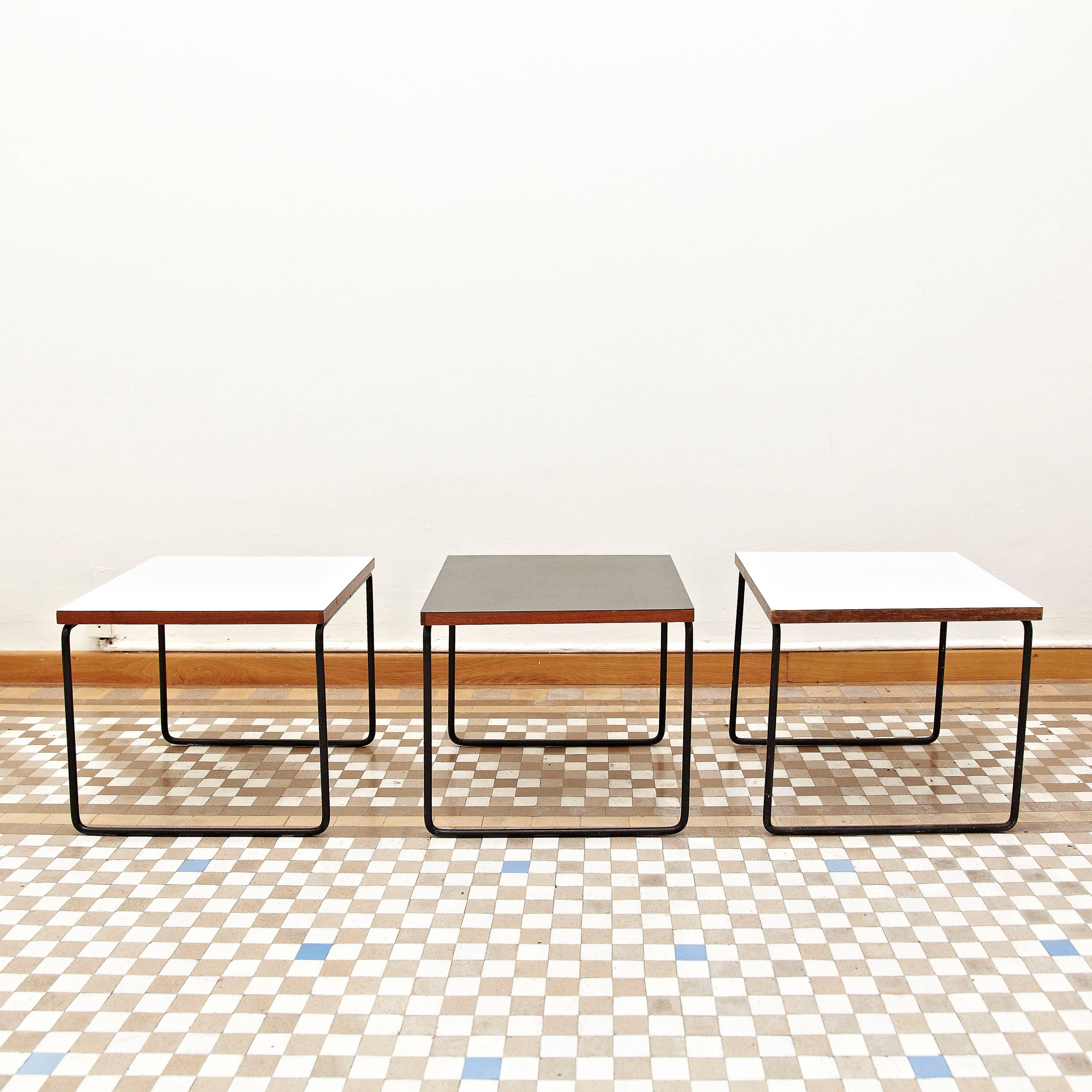 Mid-Century Modern Set of Three Pierre Guariche Side Table for Steiner, circa 1950