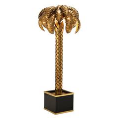 Palm Tree Floor Lamp in Brass Finish on Black Cubic Base