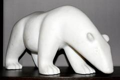 Sculpture White Bear in Marble Limited Edition by J.B Vandame, 2015
