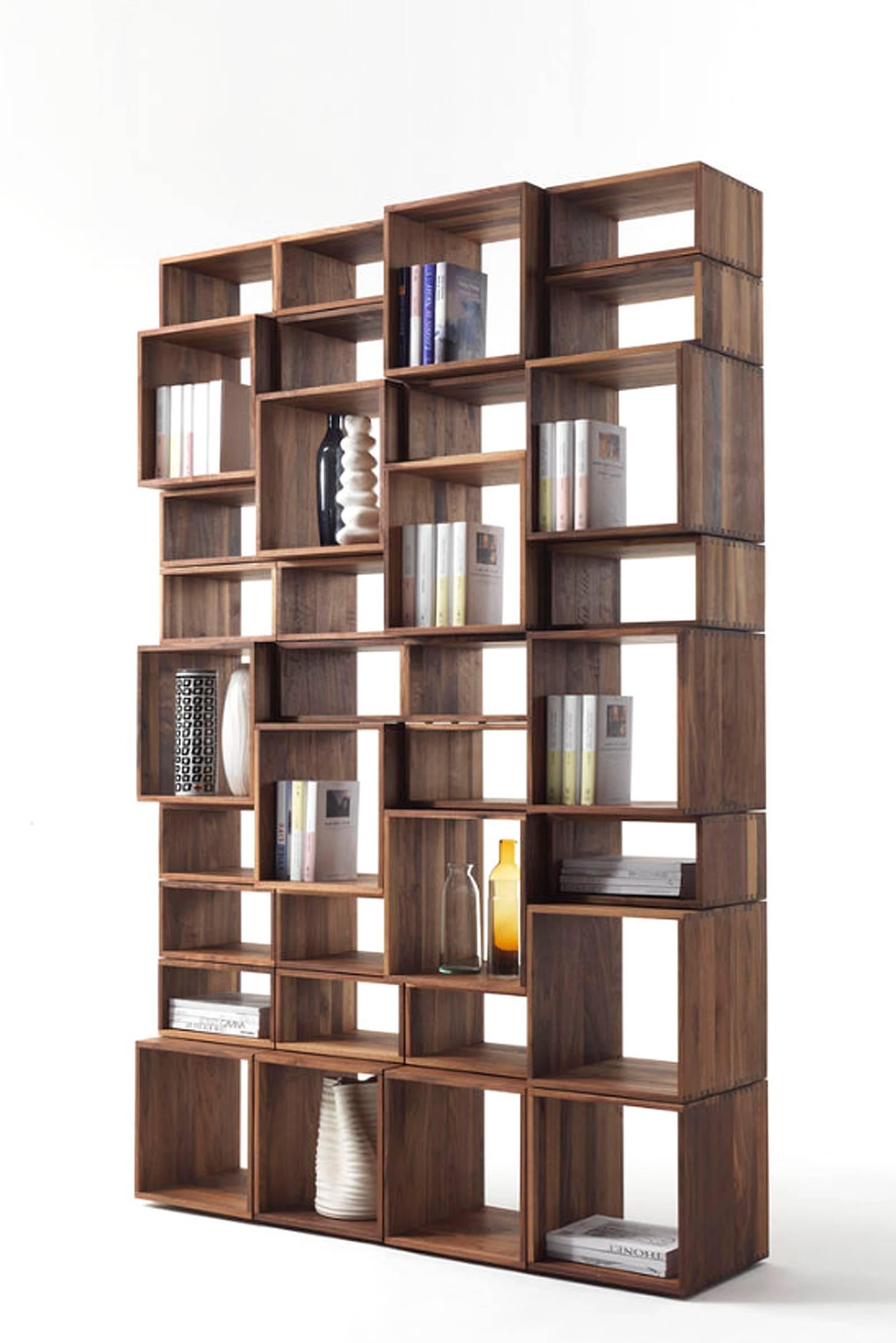 Italian Free Bookcase in Solid Walnut Wood Made with 28 Free Boxes For Sale