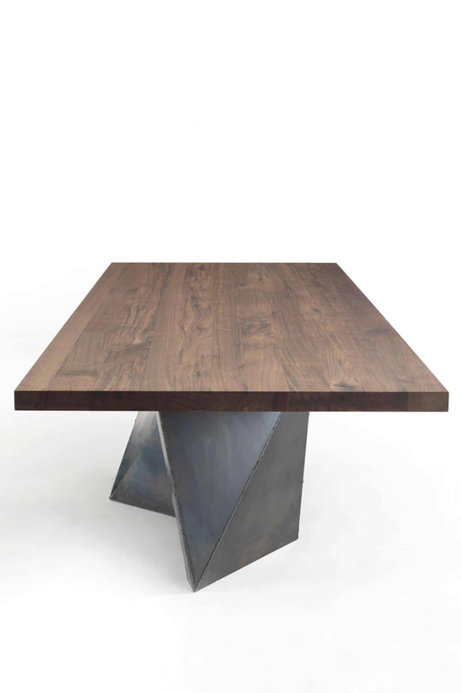 Forged Table Mountain with Walnut Top and Matt Transparent Lacquered Iron 