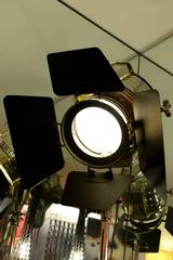 Projector Studio in Nickel on Foot with Castors Fresnel Lens and Four Panels