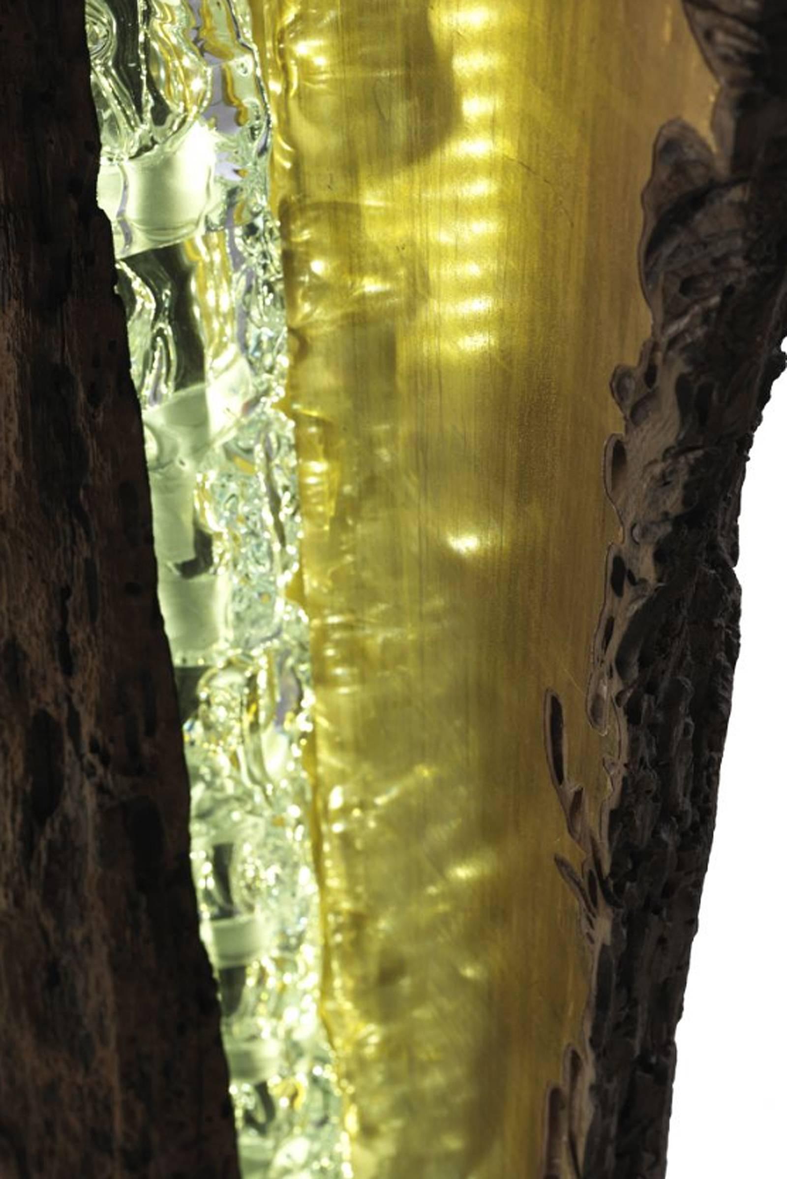 Open Oak Trunk Floor Lamp with Shards of Murano Glass In Excellent Condition For Sale In Paris, FR