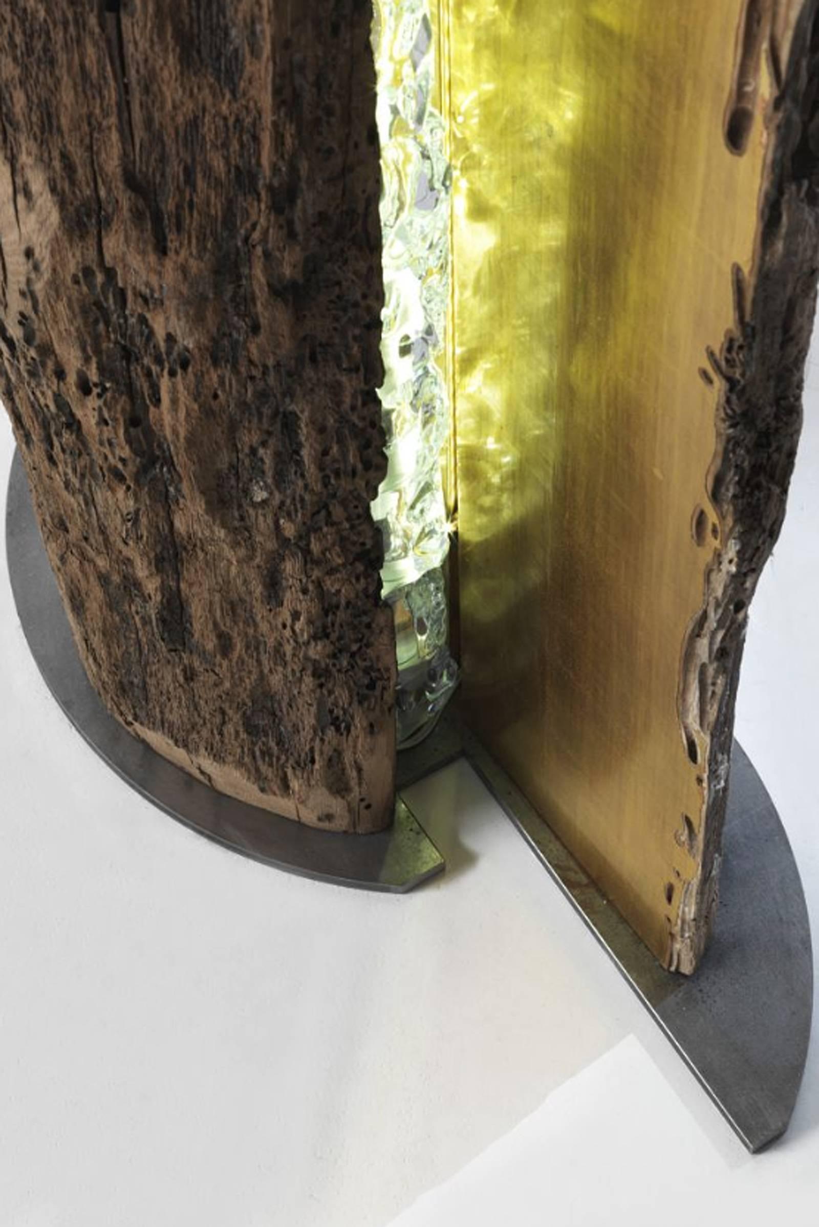Contemporary Open Oak Trunk Floor Lamp For Sale