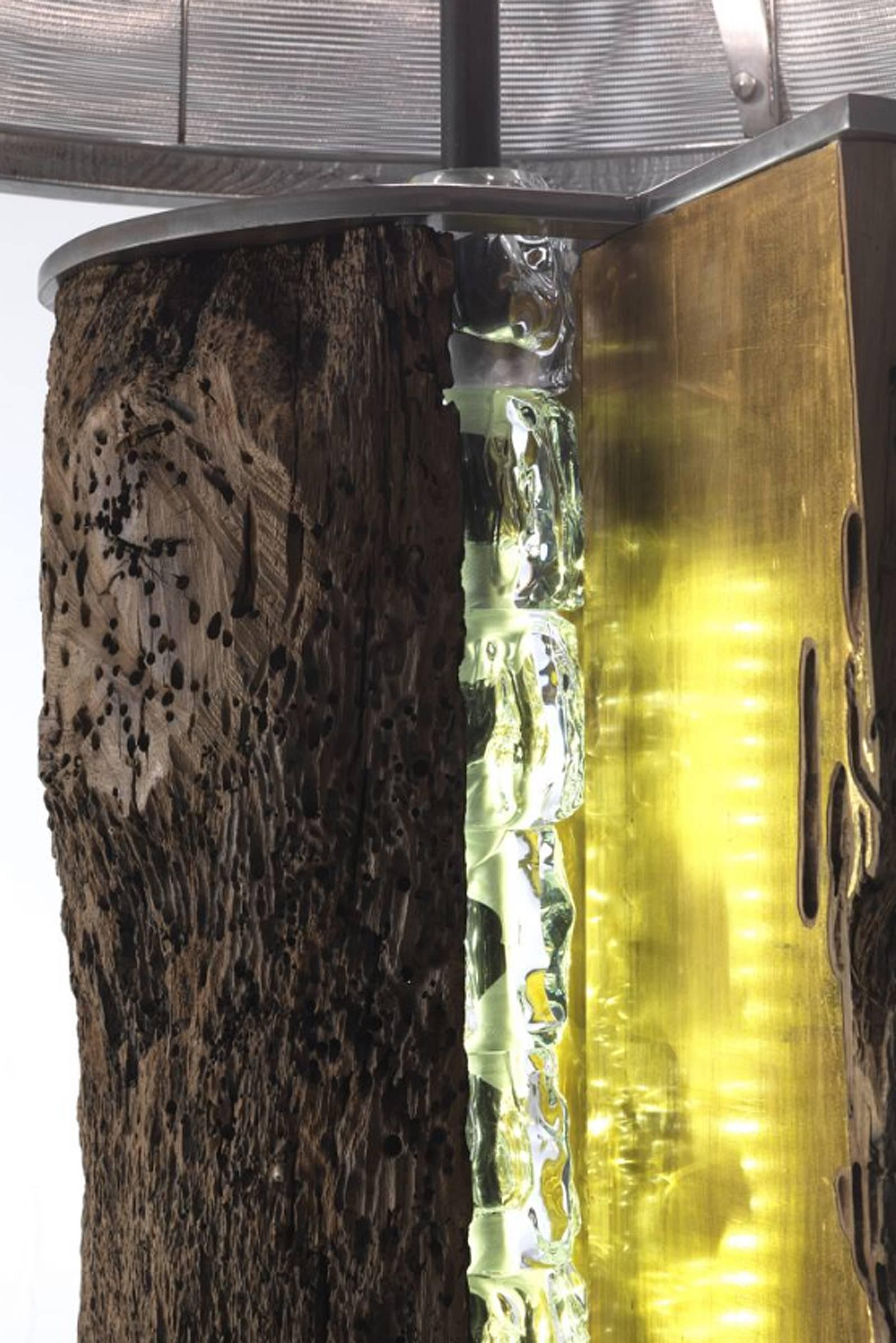 Hand-Crafted Open Oak Trunk Floor Lamp For Sale
