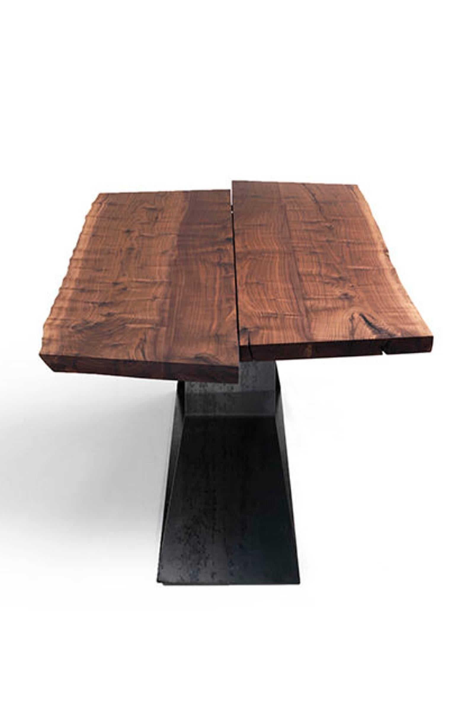 Table Trapeze Top B in Natural Solid Oak Wood and Base in Iron Painted Mat Color In Excellent Condition In Paris, FR